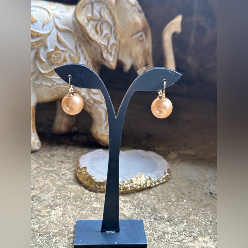 Gold Champagne Colored Faux Pearl Earrings